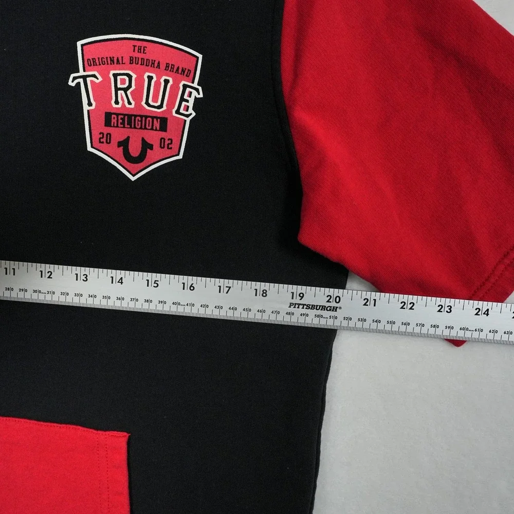 True Religion Mens Black Red Colorblock Short‎ Sleeve Hoodie Popfly PLVR Medium